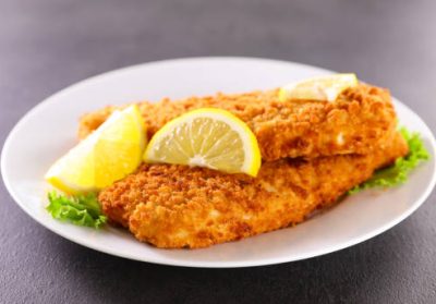 breaded crispy fish and lemon